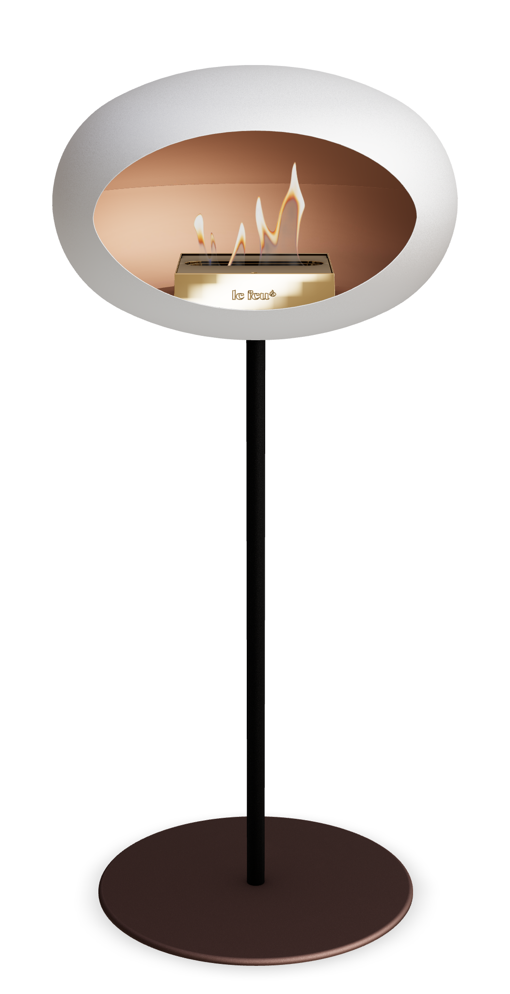 Le Feu GROUND STEEL HIGH Weiss Ø 25 mm – Rohr Schwarz, Brenner Roségold, Bodenplatte Mokka