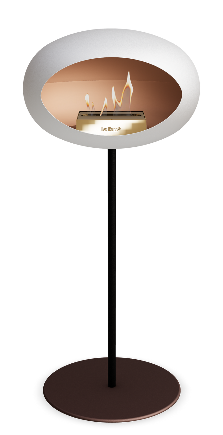 Le Feu GROUND STEEL HIGH Weiss Ø 25 mm – Rohr Schwarz, Brenner Roségold, Bodenplatte Mokka