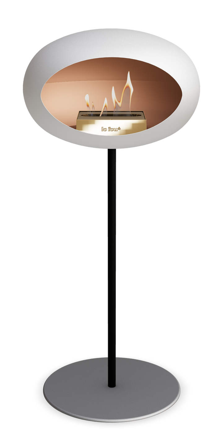 Le Feu GROUND STEEL HIGH Weiss Ø 25 mm – Rohr Schwarz, Brenner Roségold, Bodenplatte Nickel