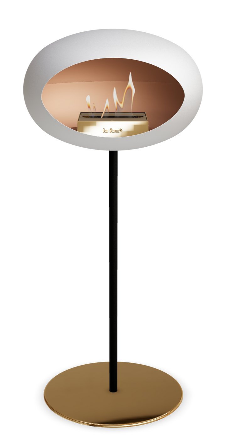 Le Feu GROUND STEEL HIGH Weiss Ø 25 mm – Rohr Schwarz, Brenner Roségold, Bodenplatte Roségold