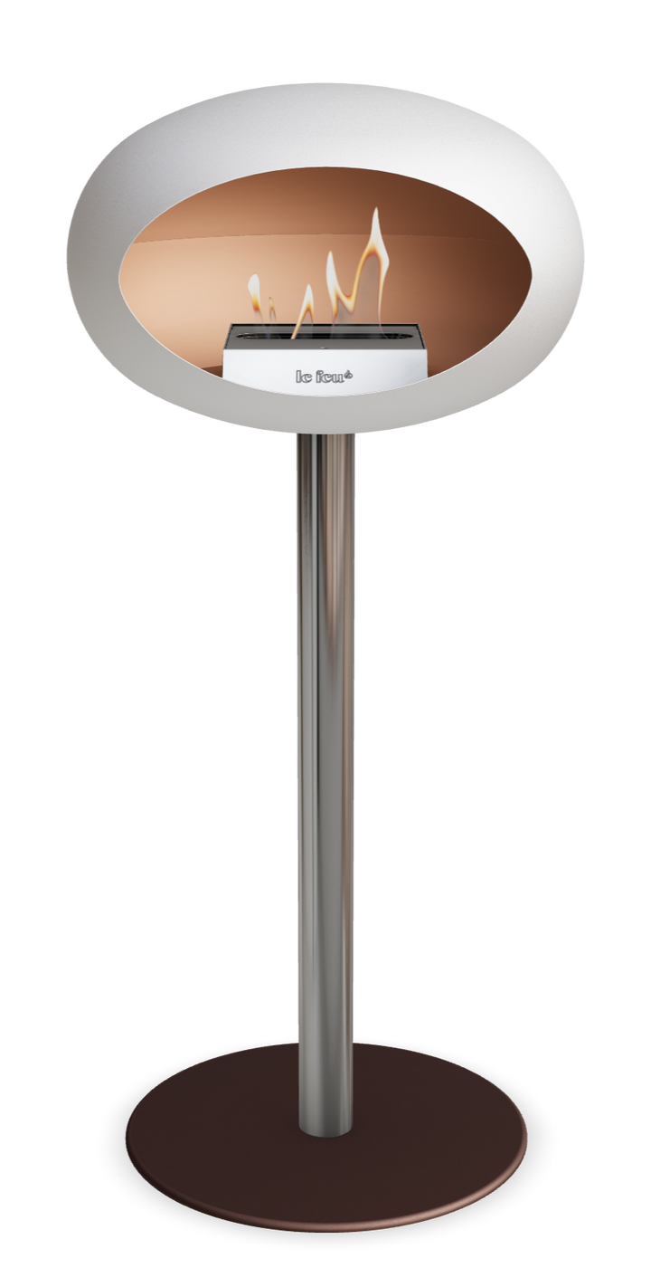 Le Feu GROUND STEEL HIGH Weiss Ø 60 mm – Rohr Edelstahl, Brenner Edelstahl, Bodenplatte Mokka