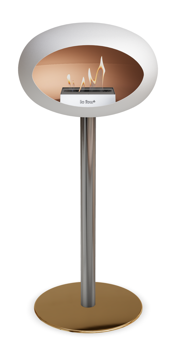 Le Feu GROUND STEEL HIGH Weiss Ø 60 mm – Rohr Edelstahl, Brenner Edelstahl, Bodenplatte Roségold