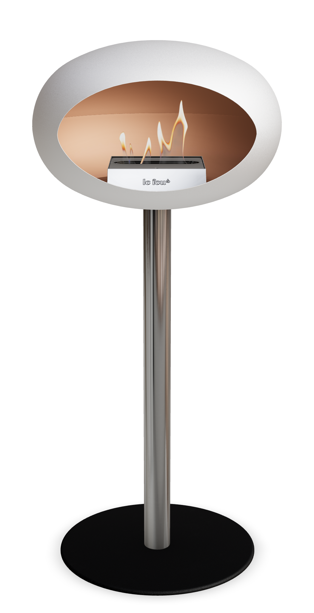 Le Feu GROUND STEEL HIGH Weiss Ø 60 mm – Rohr Edelstahl, Brenner Edelstahl, Bodenplatte Schwarz