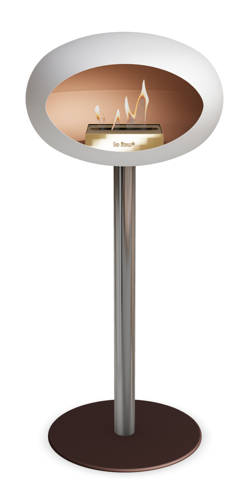 Le Feu GROUND STEEL HIGH Weiss Ø 60 mm – Rohr Edelstahl, Brenner Roségold, Bodenplatte Mokka