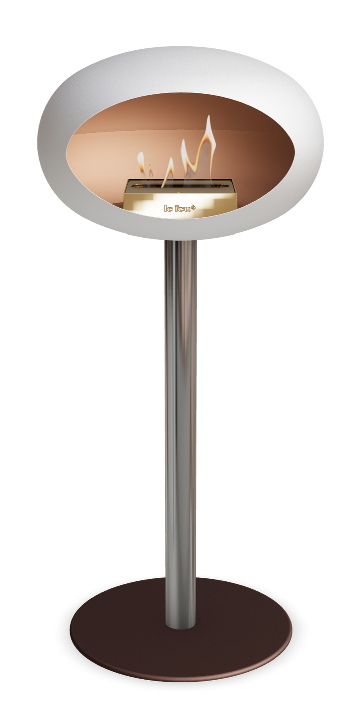 Le Feu GROUND STEEL HIGH Weiss Ø 60 mm – Rohr Edelstahl, Brenner Roségold, Bodenplatte Mokka