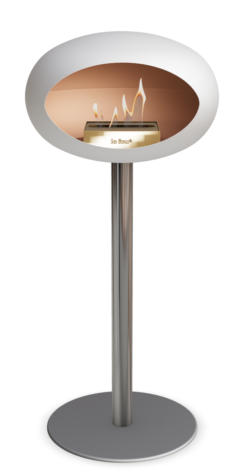 Le Feu GROUND STEEL HIGH Weiss Ø 60 mm – Rohr Edelstahl, Brenner Roségold, Bodenplatte Nickel