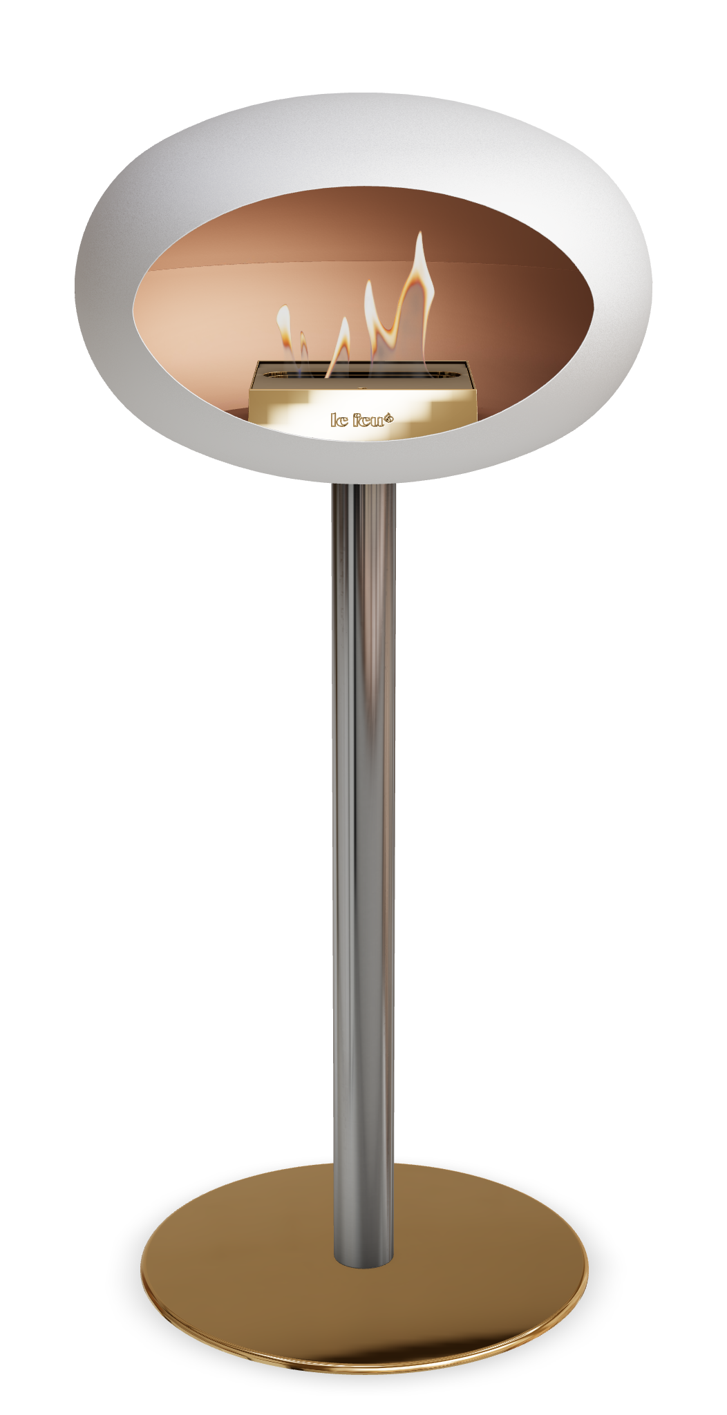 Le Feu GROUND STEEL HIGH Weiss Ø 60 mm – Rohr Edelstahl, Brenner Roségold, Bodenplatte Roségold