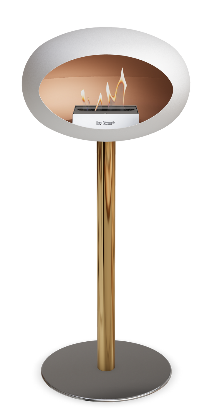 Le Feu GROUND STEEL HIGH Weiss Ø 60 mm – Rohr Roségold, Brenner Edelstahl, Bodenplatte Edelstahl