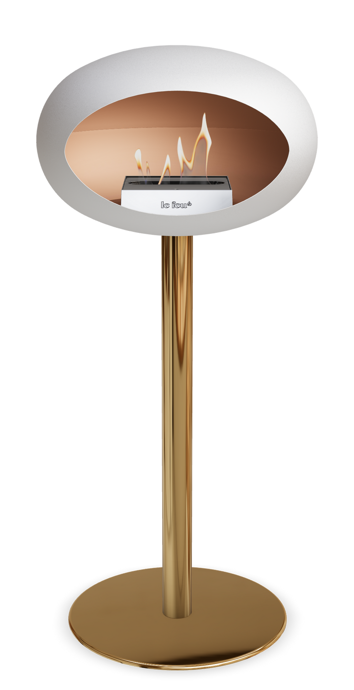 Le Feu GROUND STEEL HIGH Weiss Ø 60 mm – Rohr Roségold, Brenner Edelstahl, Bodenplatte Roségold