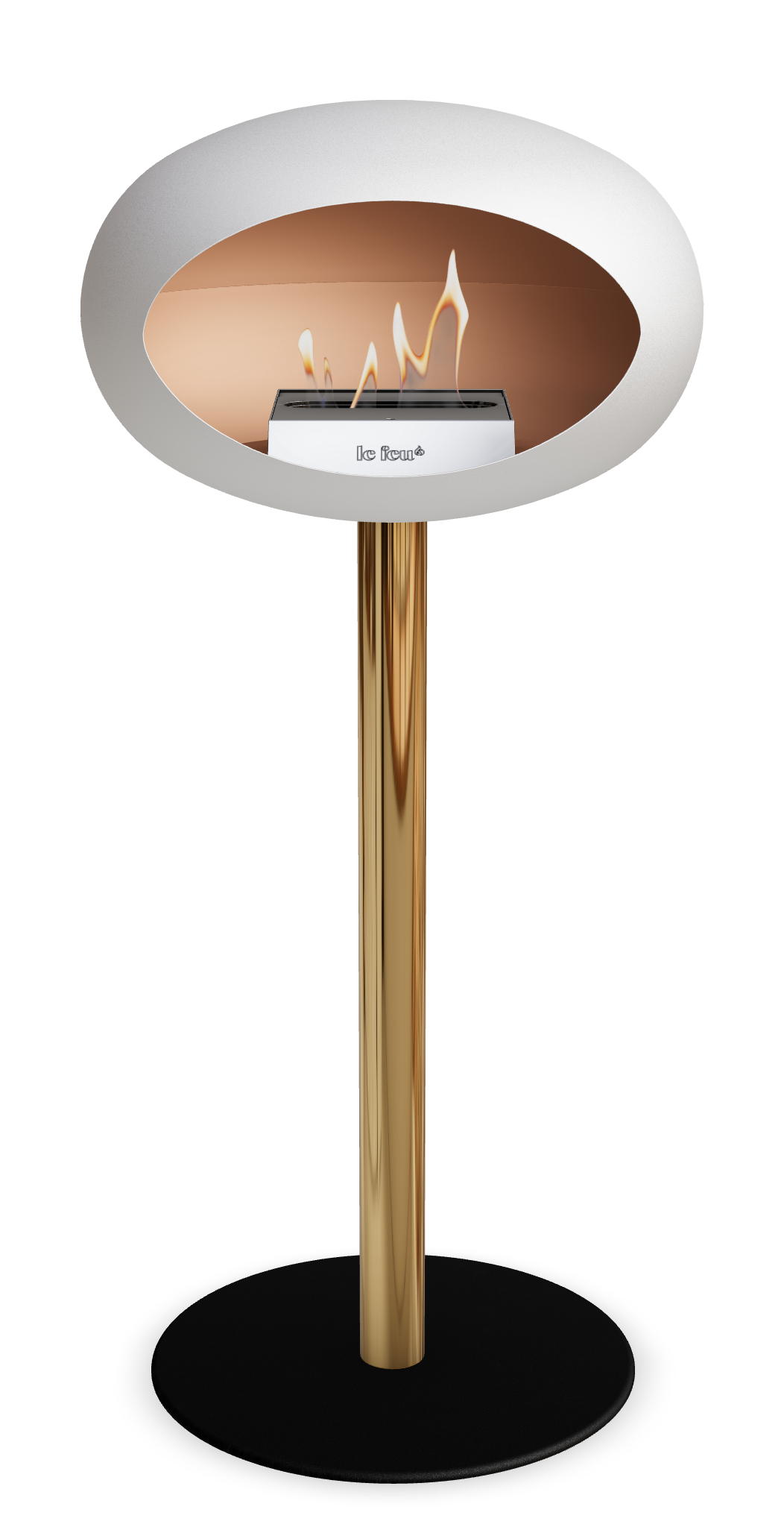 Le Feu GROUND STEEL HIGH Weiss Ø 60 mm – Rohr Roségold, Brenner Edelstahl, Bodenplatte Schwarz