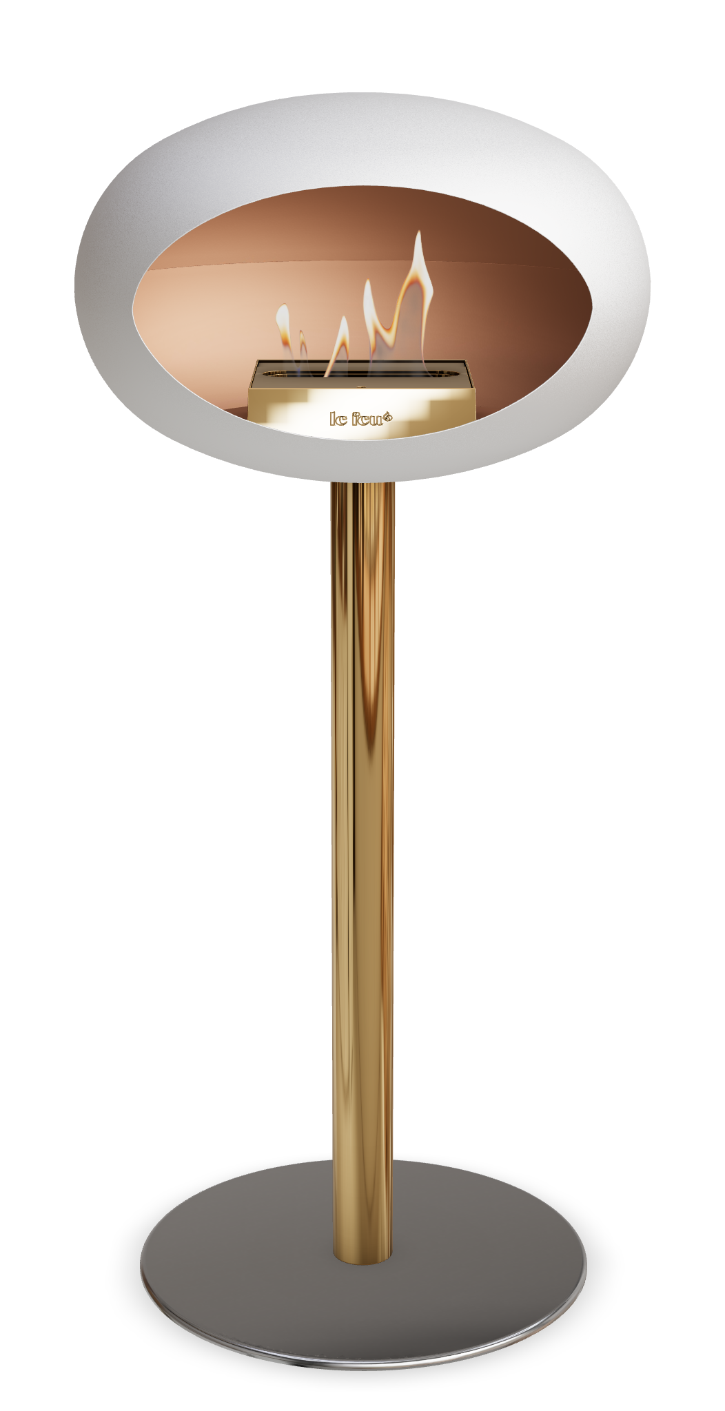 Le Feu GROUND STEEL HIGH Weiss Ø 60 mm – Rohr Roségold, Brenner Roségold, Bodenplatte Edelstahl