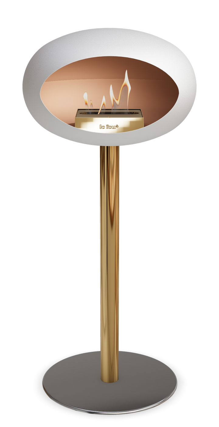 Le Feu GROUND STEEL HIGH Weiss Ø 60 mm – Rohr Roségold, Brenner Roségold, Bodenplatte Edelstahl