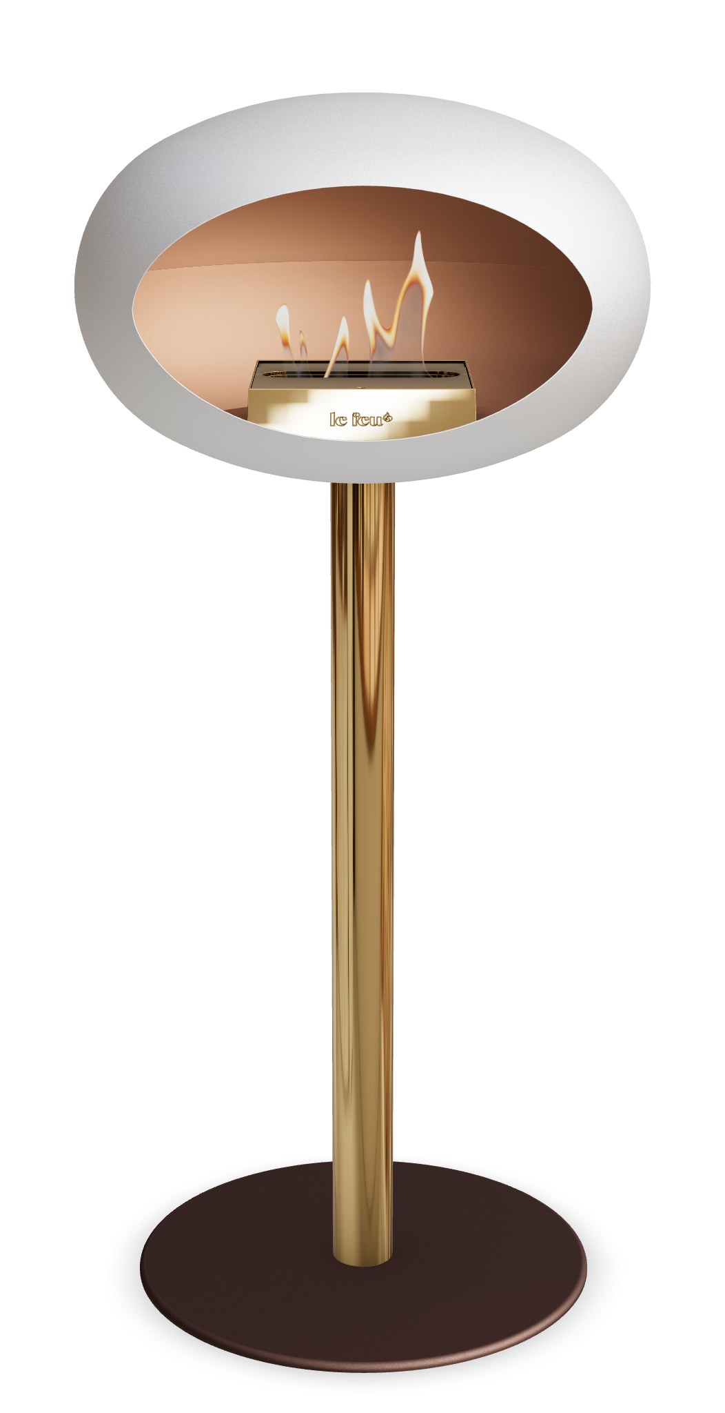Le Feu GROUND STEEL HIGH Weiss Ø 60 mm – Rohr Roségold, Brenner Roségold, Bodenplatte Mokka