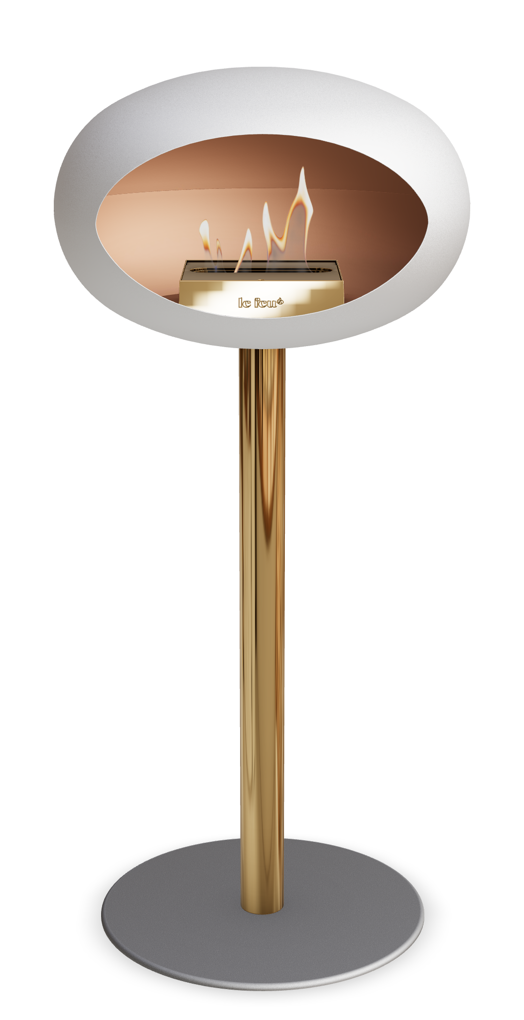 Le Feu GROUND STEEL HIGH Weiss Ø 60 mm – Rohr Roségold, Brenner Roségold, Bodenplatte Nickel