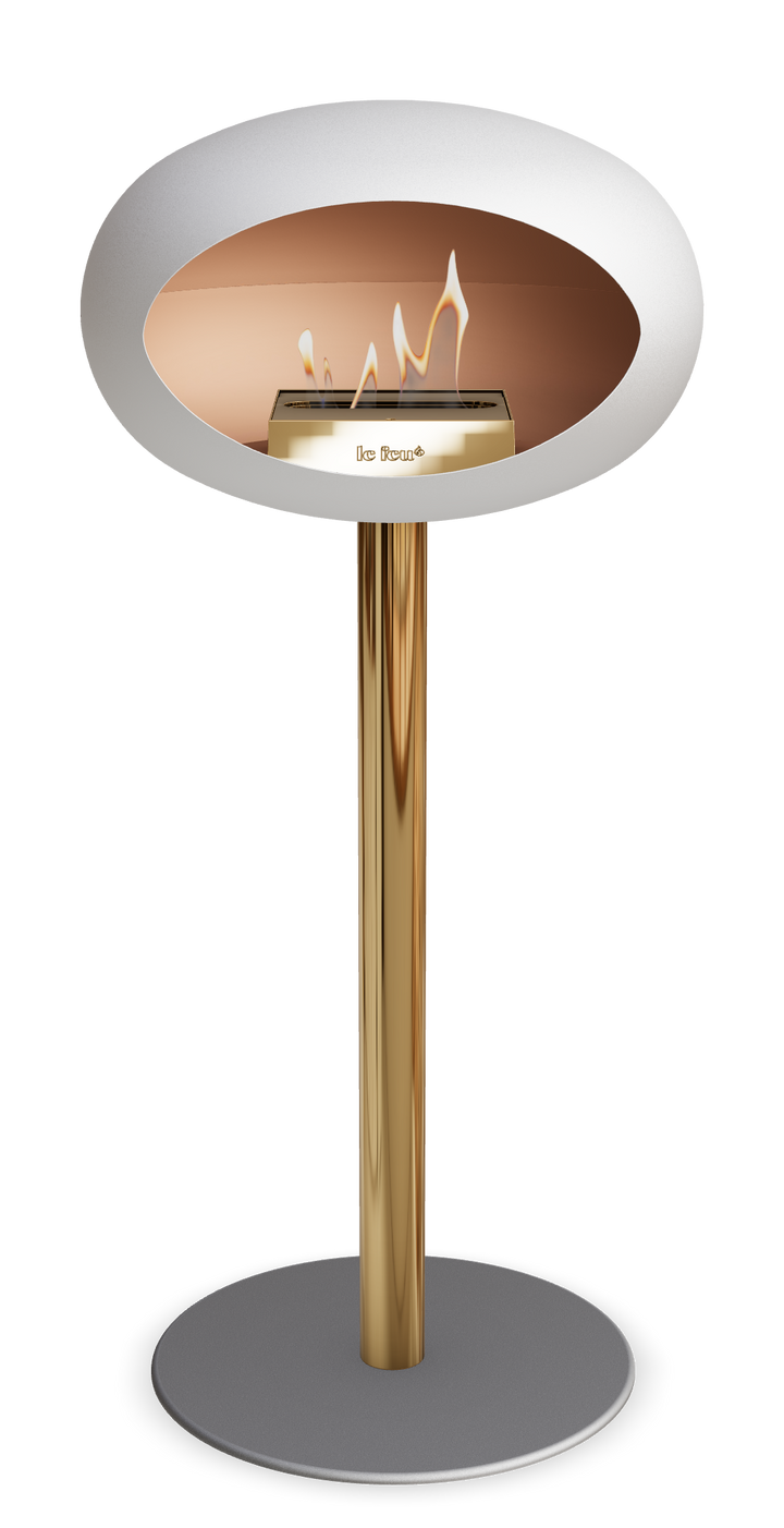 Le Feu GROUND STEEL HIGH Weiss Ø 60 mm – Rohr Roségold, Brenner Roségold, Bodenplatte Nickel