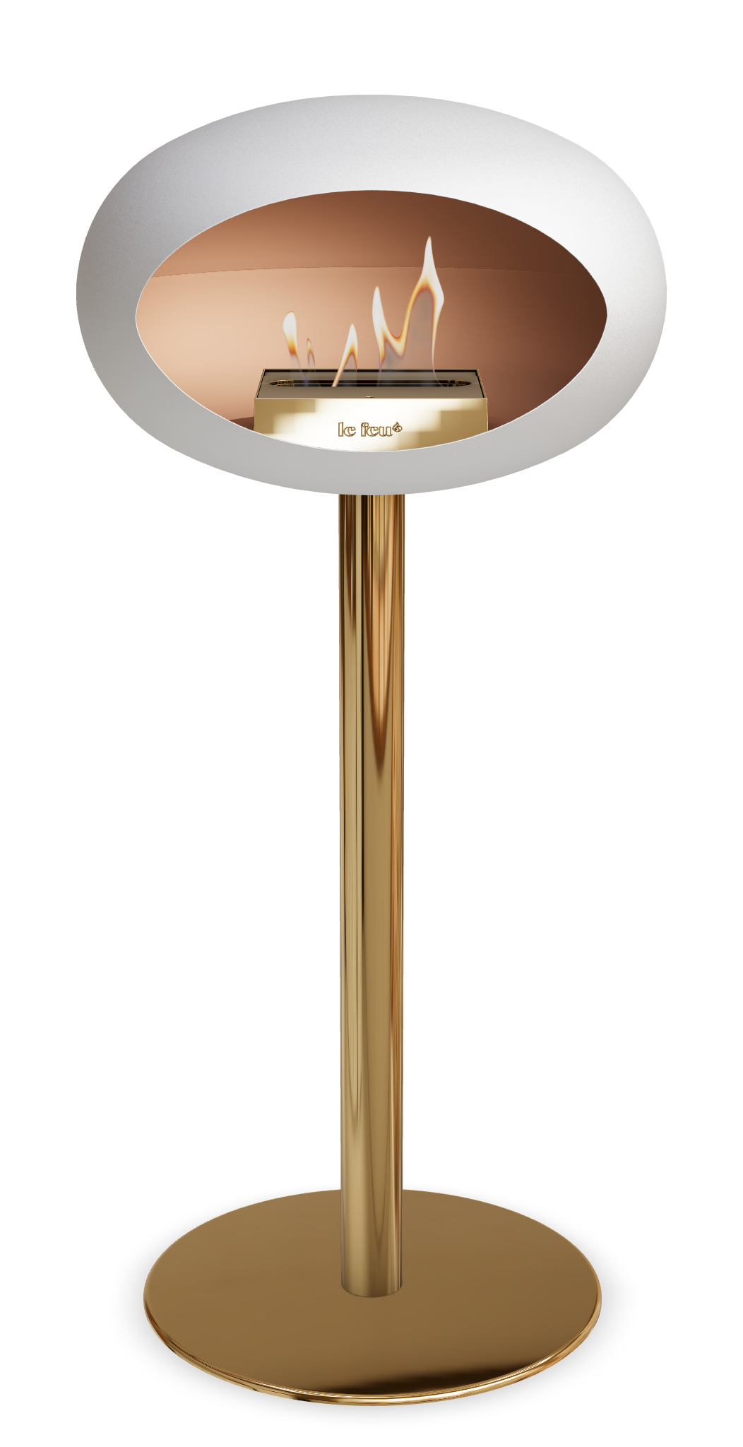 Le Feu GROUND STEEL HIGH Weiss Ø 60 mm – Rohr Roségold, Brenner Roségold, Bodenplatte Roségold