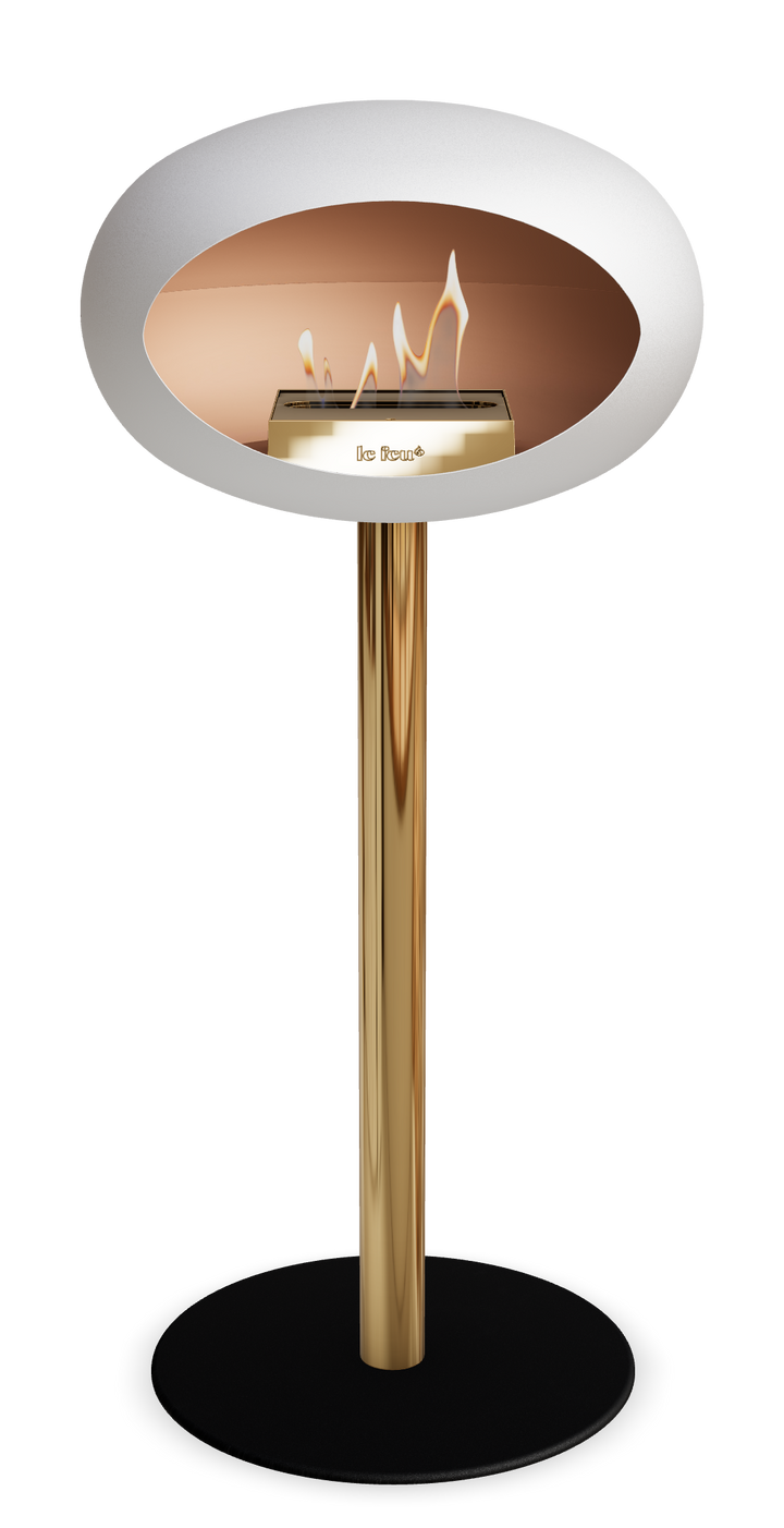 Le Feu GROUND STEEL HIGH Weiss Ø 60 mm – Rohr Roségold, Brenner Roségold, Bodenplatte Schwarz