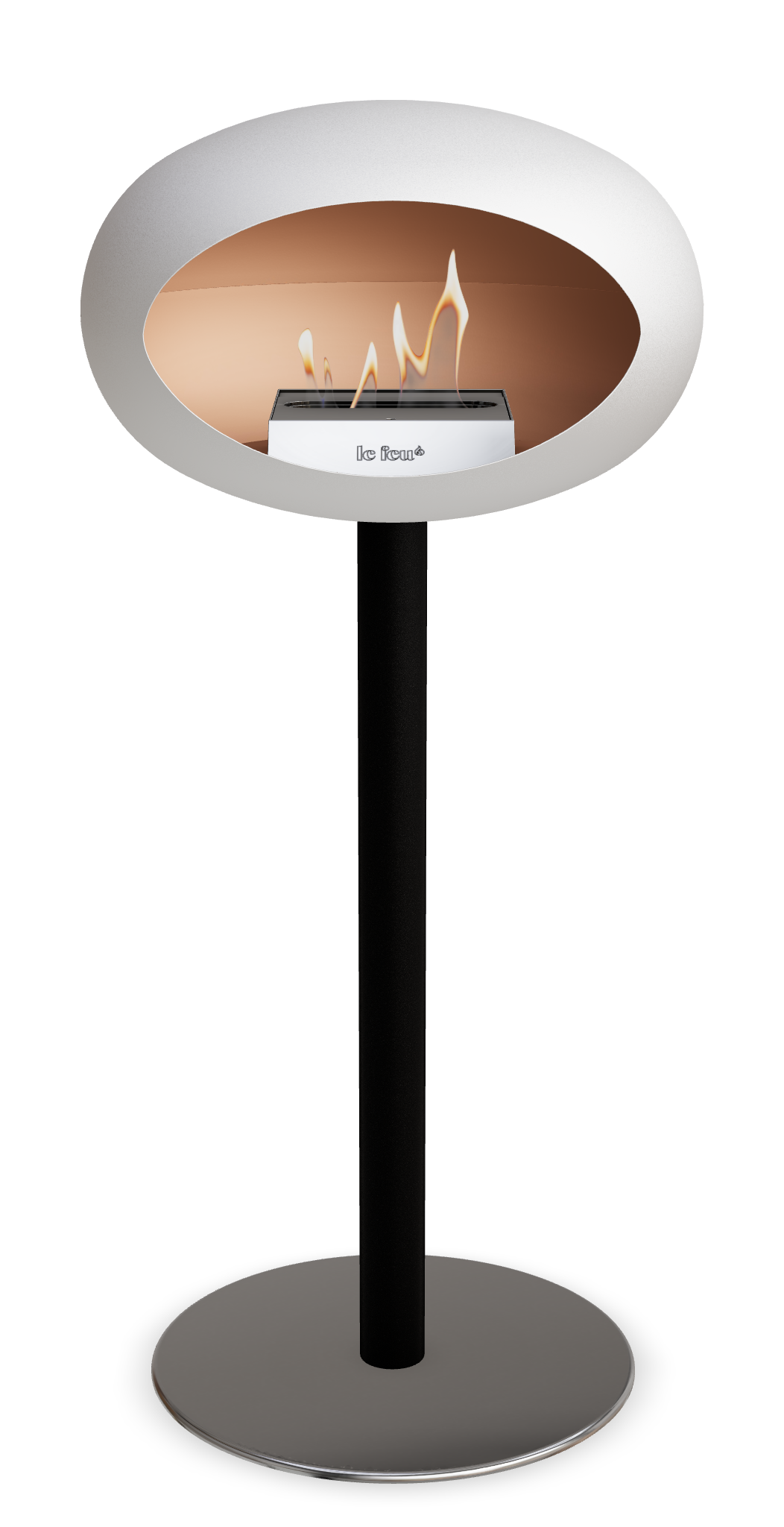 Le Feu GROUND STEEL HIGH Weiss Ø 60 mm – Rohr Schwarz, Brenner Edelstahl, Bodenplatte Edelstahl