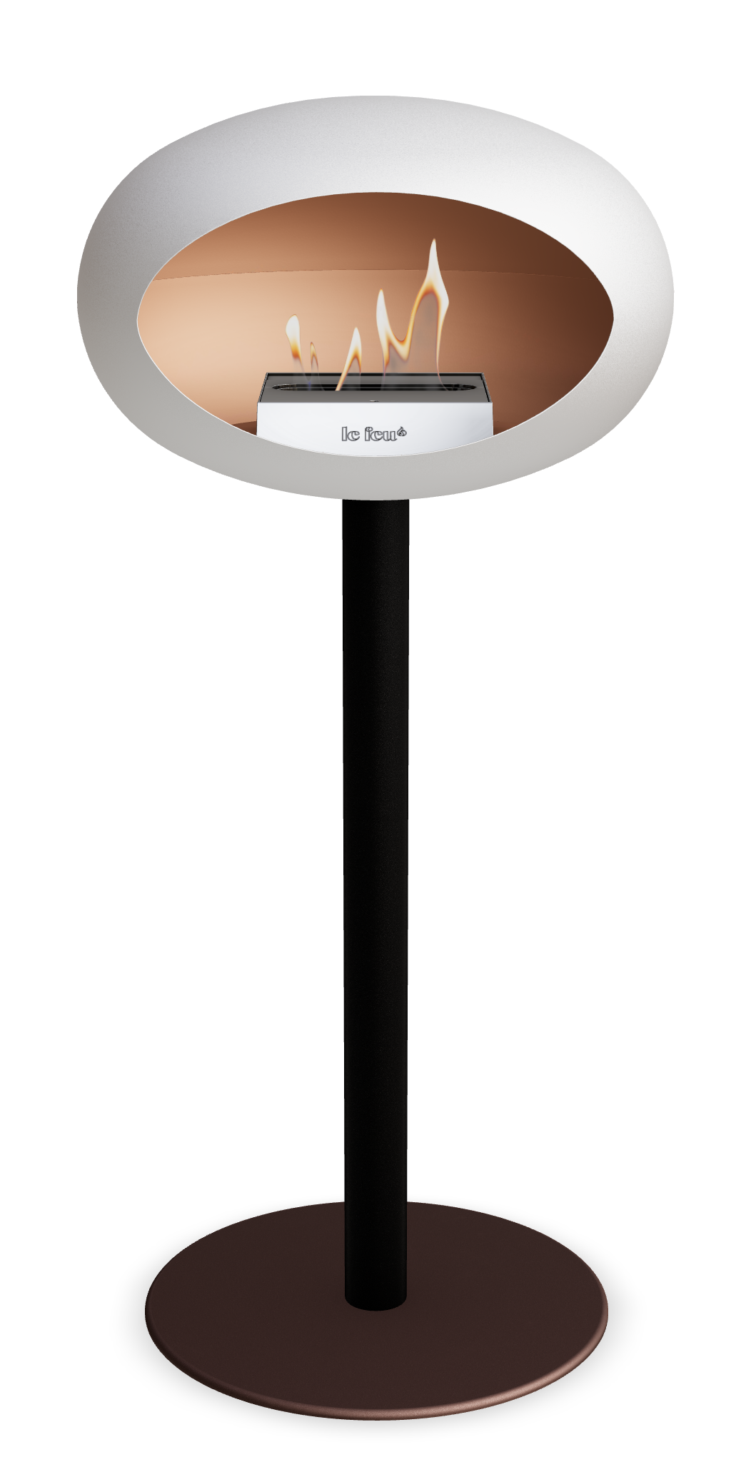 Le Feu GROUND STEEL HIGH Weiss Ø 60 mm – Rohr Schwarz, Brenner Edelstahl, Bodenplatte Mokka