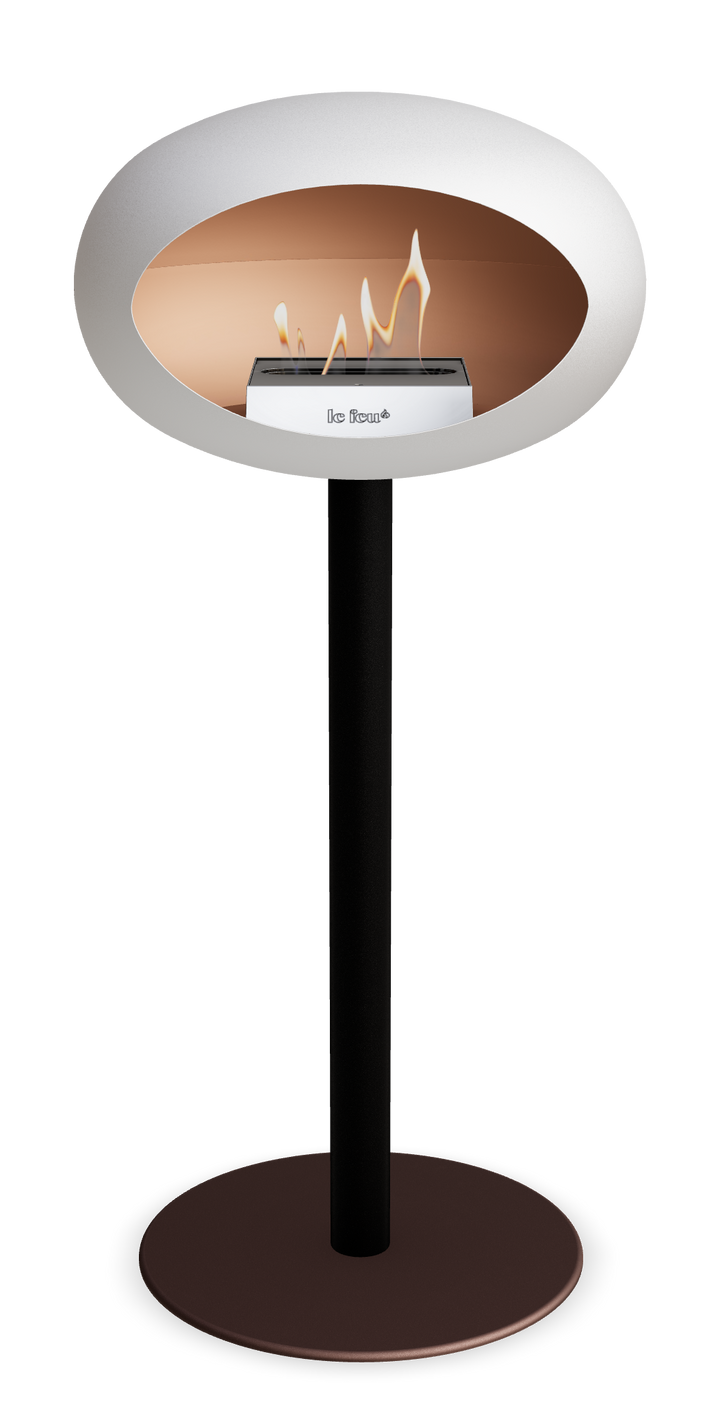 Le Feu GROUND STEEL HIGH Weiss Ø 60 mm – Rohr Schwarz, Brenner Edelstahl, Bodenplatte Mokka
