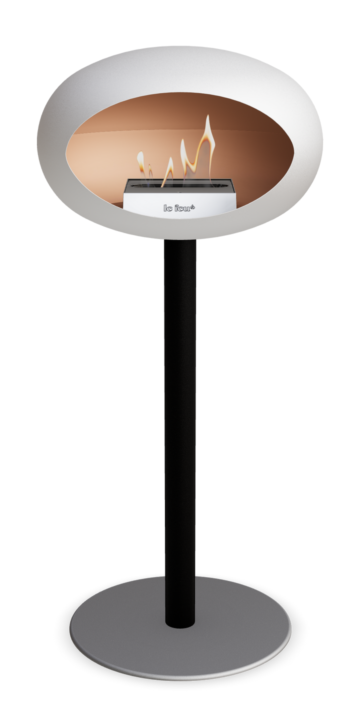 Le Feu GROUND STEEL HIGH Weiss Ø 60 mm – Rohr Schwarz, Brenner Edelstahl, Bodenplatte Nickel