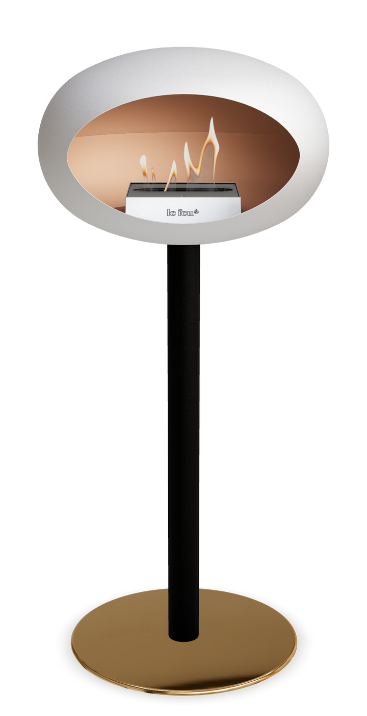 Le Feu GROUND STEEL HIGH Weiss Ø 60 mm – Rohr Schwarz, Brenner Edelstahl, Bodenplatte Roségold