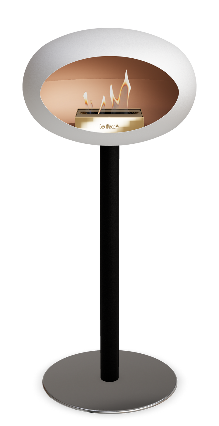 Le Feu GROUND STEEL HIGH Weiss Ø 60 mm – Rohr Schwarz, Brenner Roségold, Bodenplatte Edelstahl
