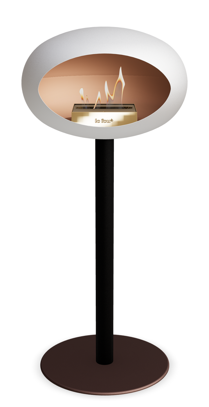 Le Feu GROUND STEEL HIGH Weiss Ø 60 mm – Rohr Schwarz, Brenner Roségold, Bodenplatte Mokka