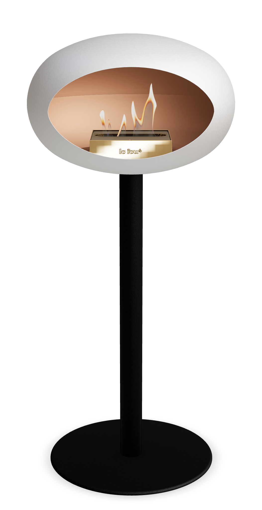 Le Feu GROUND STEEL HIGH Weiss Ø 60 mm – Rohr Schwarz, Brenner Roségold, Bodenplatte Schwarz