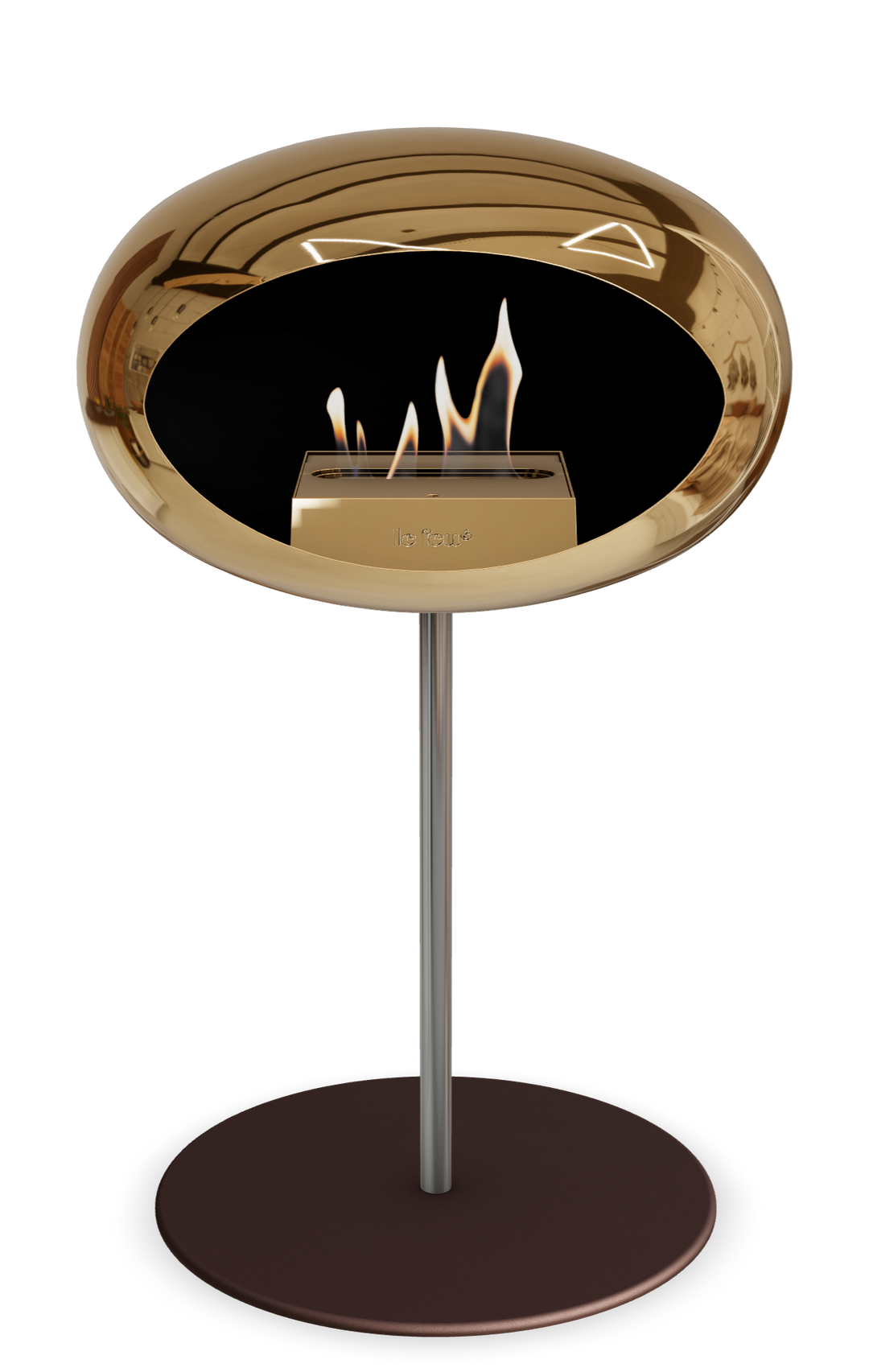 Le Feu GROUND STEEL LOW Chrom Roségold Ø 25 mm – Rohr Edelstahl, Brenner Roségold, Bodenplatte Mokka