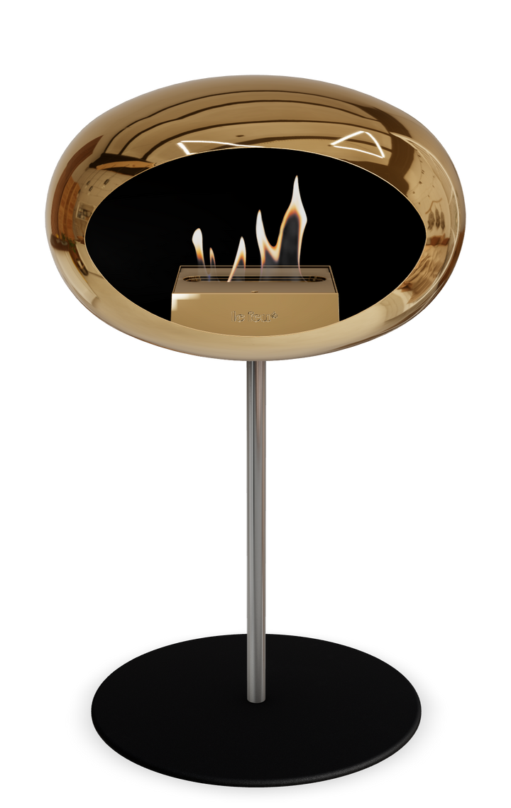 Le Feu GROUND STEEL LOW Chrom Roségold Ø 25 mm – Rohr Edelstahl, Brenner Roségold, Bodenplatte Schwarz