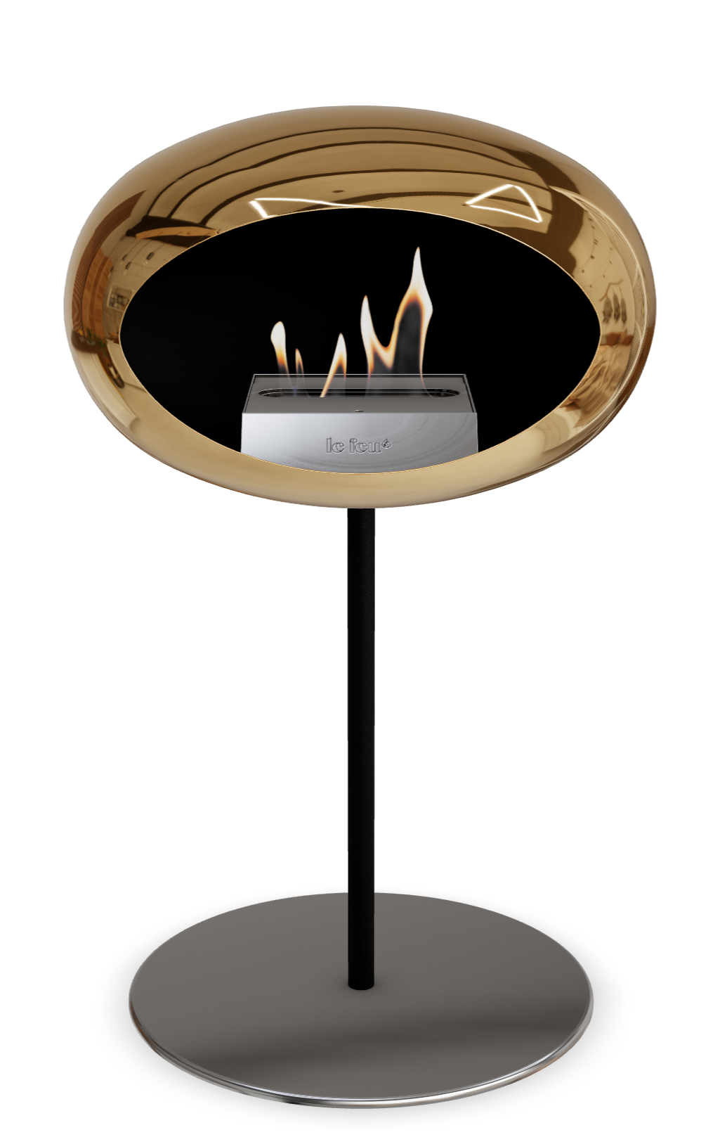 Le Feu GROUND STEEL LOW Chrom Roségold Ø 25 mm – Rohr Schwarz, Brenner Edelstahl, Bodenplatte Edelstahl