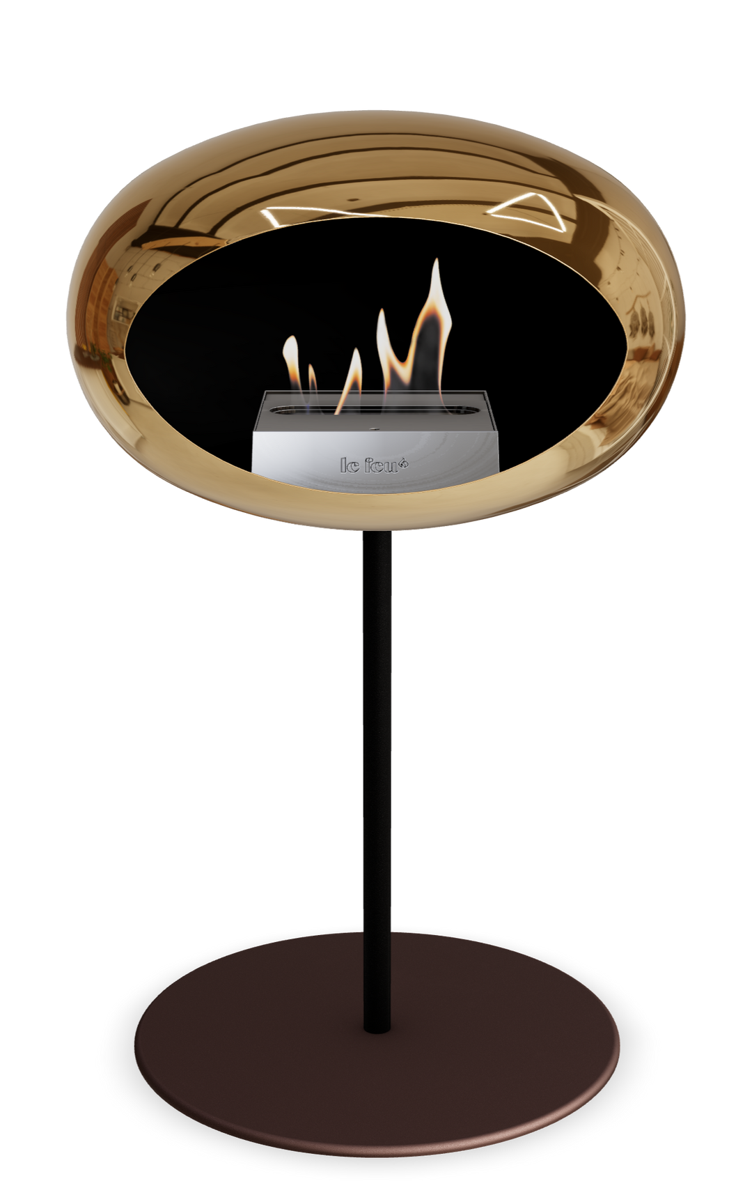 Le Feu GROUND STEEL LOW Chrom Roségold Ø 25 mm – Rohr Schwarz, Brenner Edelstahl, Bodenplatte Mokka