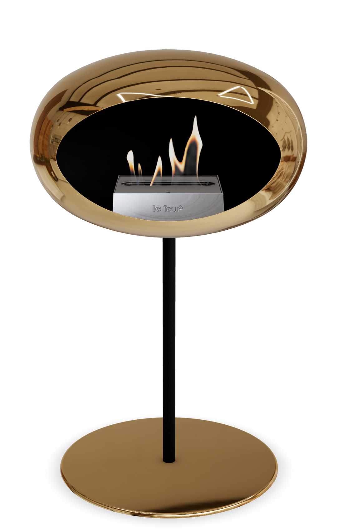 Le Feu GROUND STEEL LOW Chrom Roségold Ø 25 mm – Rohr Schwarz, Brenner Edelstahl, Bodenplatte Roségold