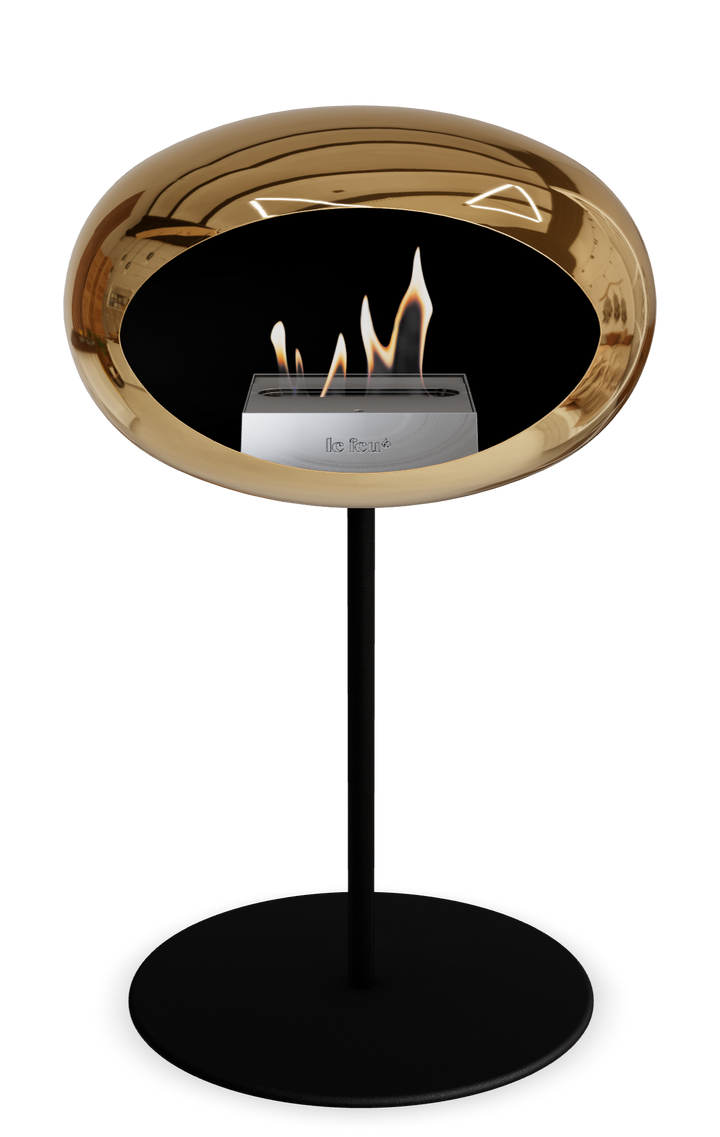 Le Feu GROUND STEEL LOW Chrom Roségold Ø 25 mm – Rohr Schwarz, Brenner Edelstahl, Bodenplatte Schwarz