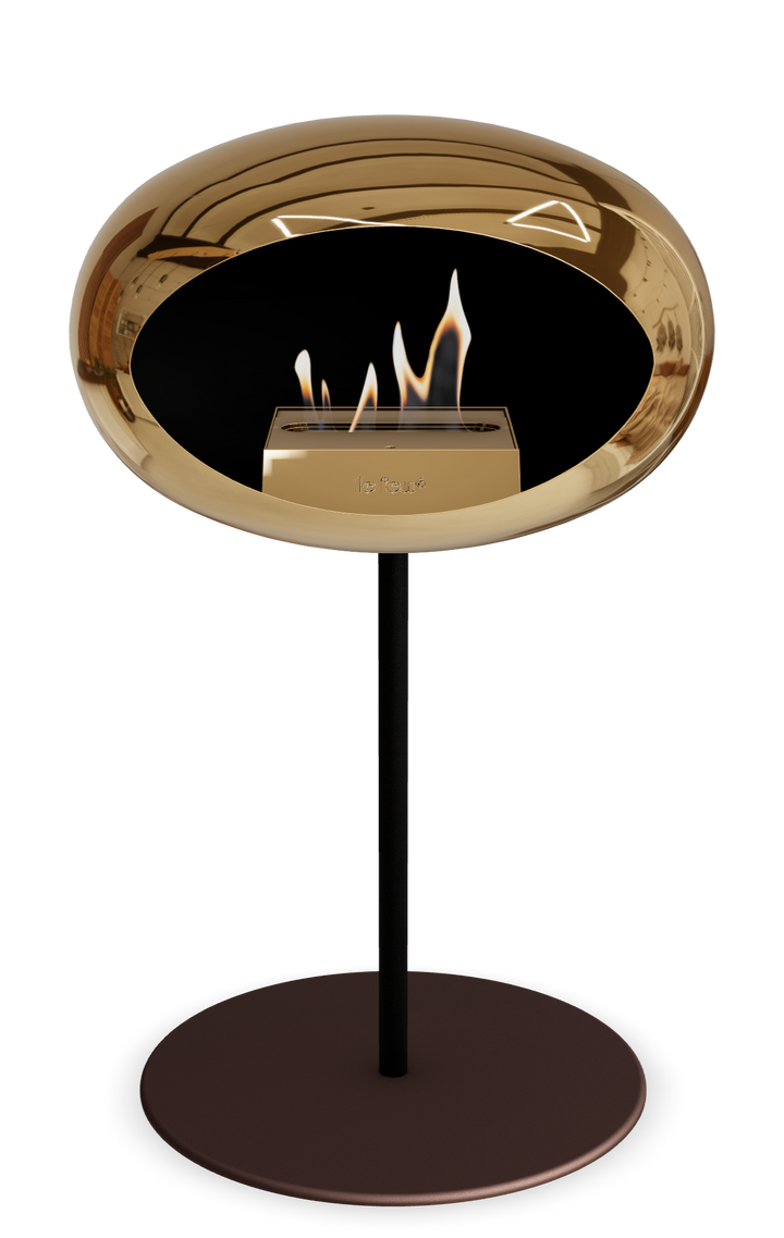 Le Feu GROUND STEEL LOW Chrom Roségold Ø 25 mm – Rohr Schwarz, Brenner Roségold, Bodenplatte Mokka