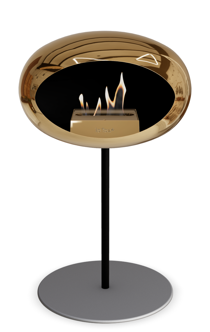 Le Feu GROUND STEEL LOW Chrom Roségold Ø 25 mm – Rohr Schwarz, Brenner Roségold, Bodenplatte Nickel