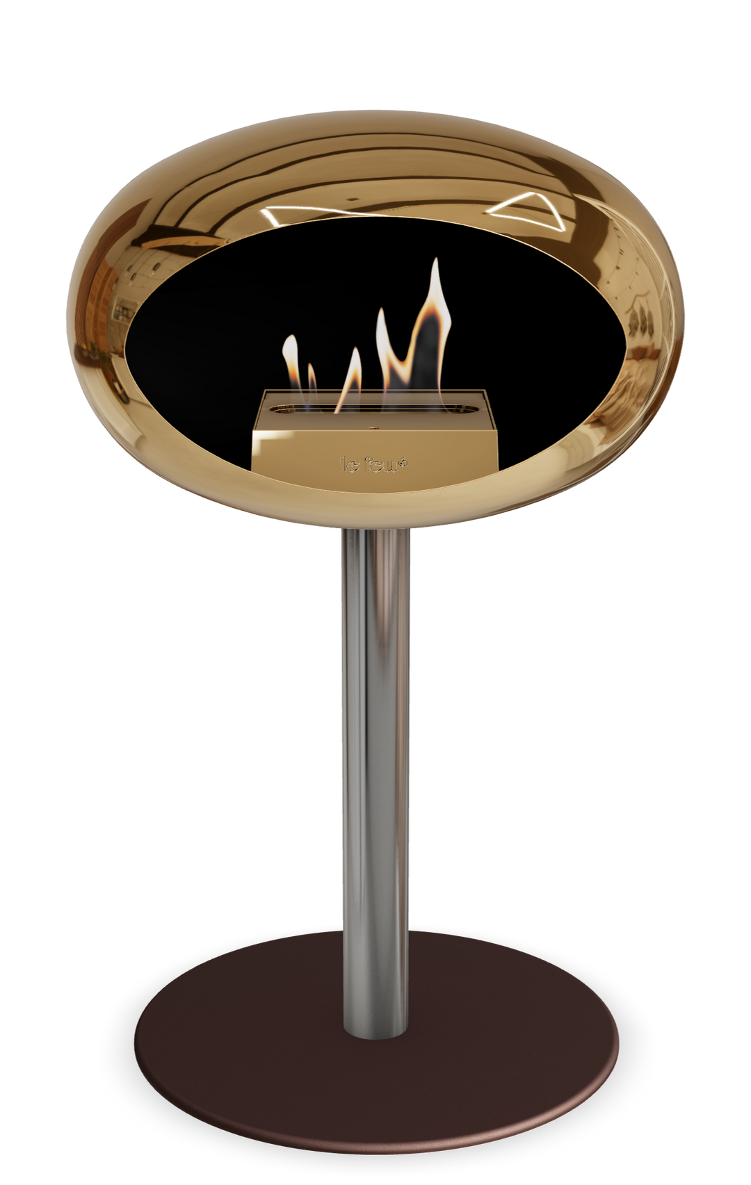 Le Feu GROUND STEEL LOW Chrom Roségold Ø 60 mm – Rohr Edelstahl, Brenner Roségold, Bodenplatte Mokka