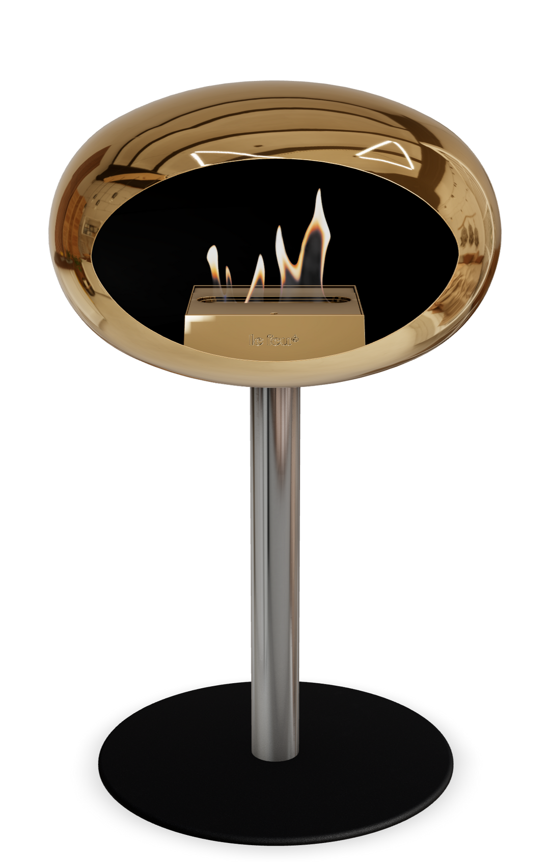 Le Feu GROUND STEEL LOW Chrom Roségold Ø 60 mm – Rohr Edelstahl, Brenner Roségold, Bodenplatte Schwarz
