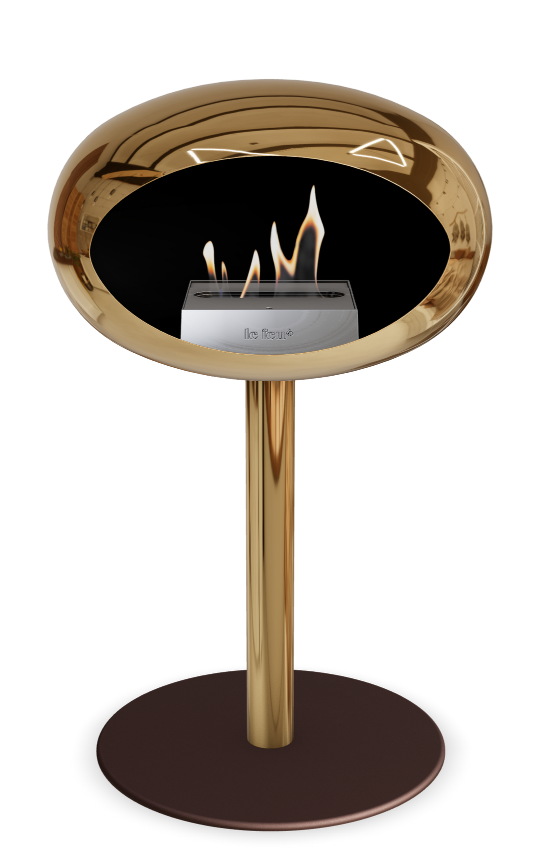 Le Feu GROUND STEEL LOW Chrom Roségold Ø 60 mm – Rohr Roségold, Brenner Edelstahl, Bodenplatte Mokka