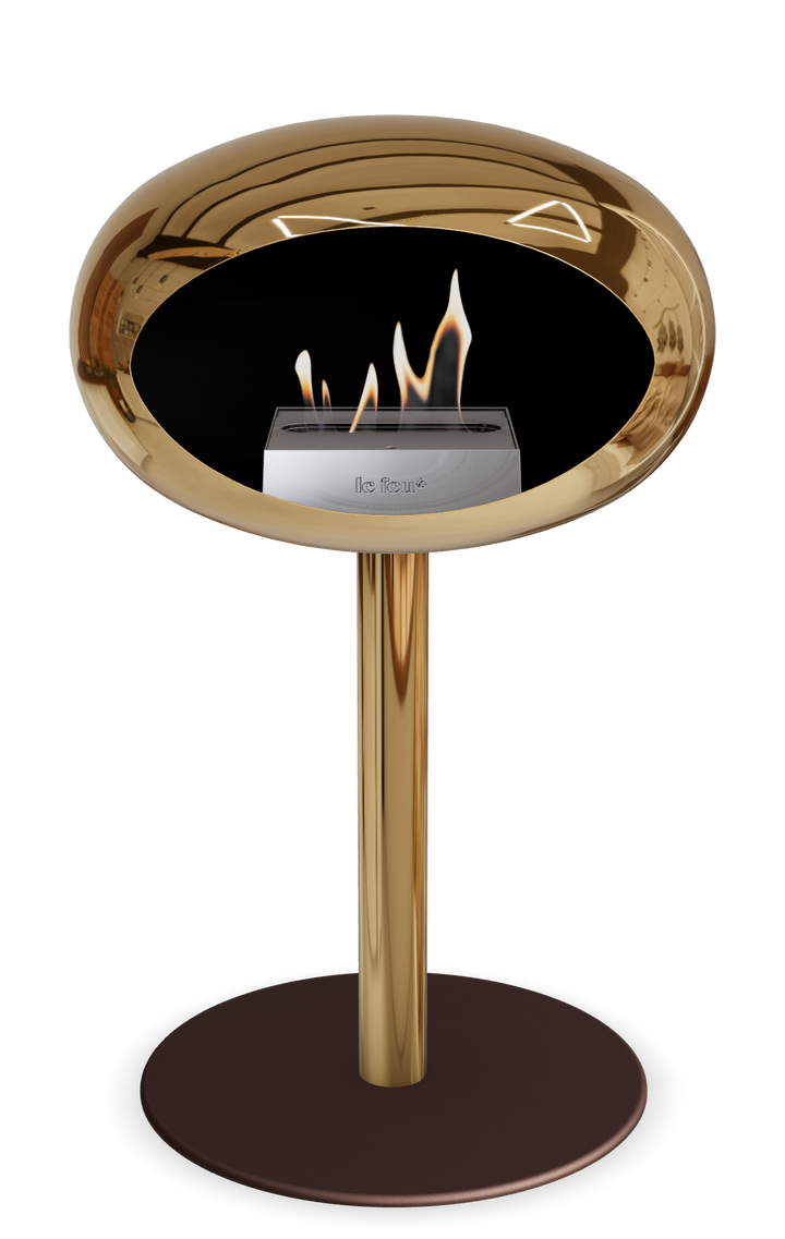 Le Feu GROUND STEEL LOW Chrom Roségold Ø 60 mm – Rohr Roségold, Brenner Edelstahl, Bodenplatte Mokka