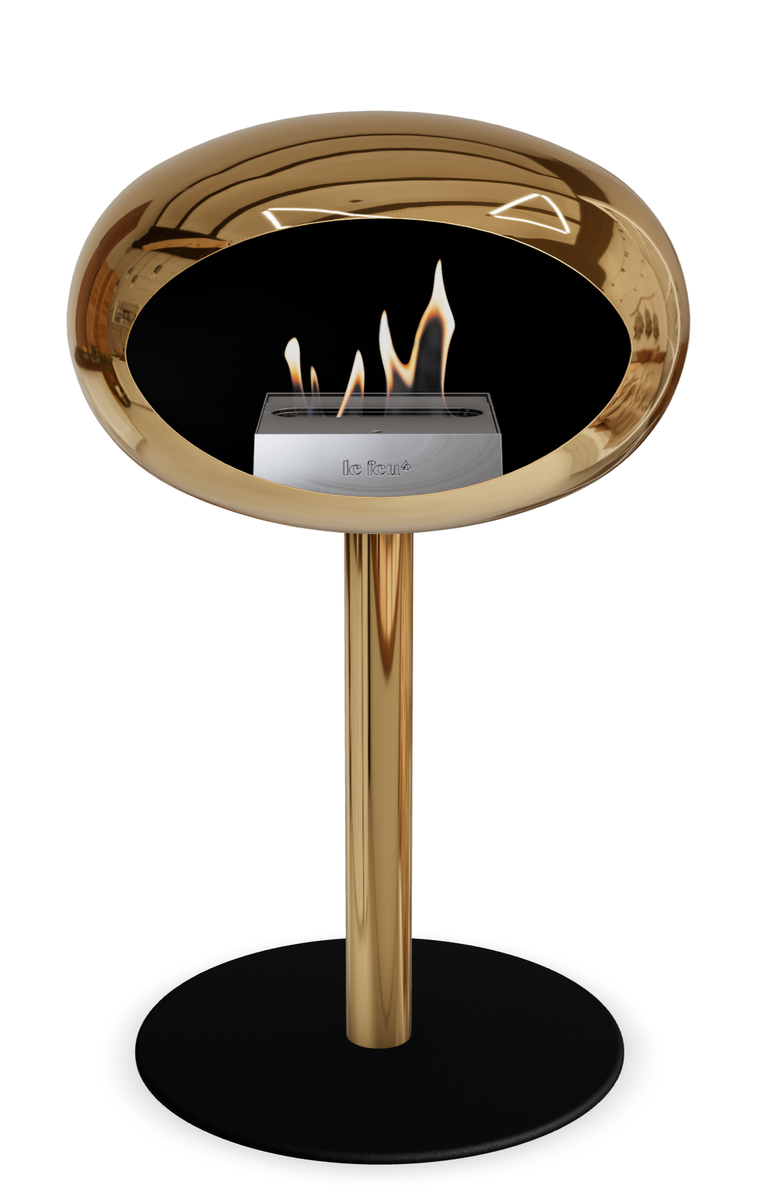 Le Feu GROUND STEEL LOW Chrom Roségold Ø 60 mm – Rohr Roségold, Brenner Edelstahl, Bodenplatte Schwarz