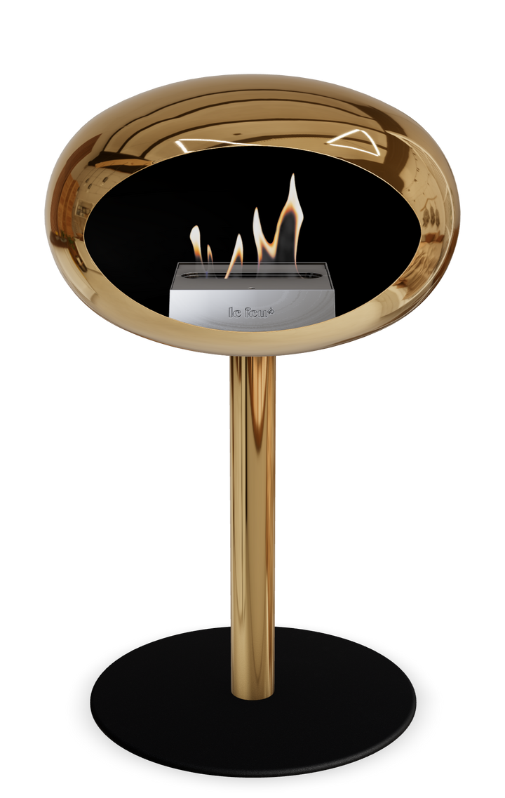 Le Feu GROUND STEEL LOW Chrom Roségold Ø 60 mm – Rohr Roségold, Brenner Edelstahl, Bodenplatte Schwarz