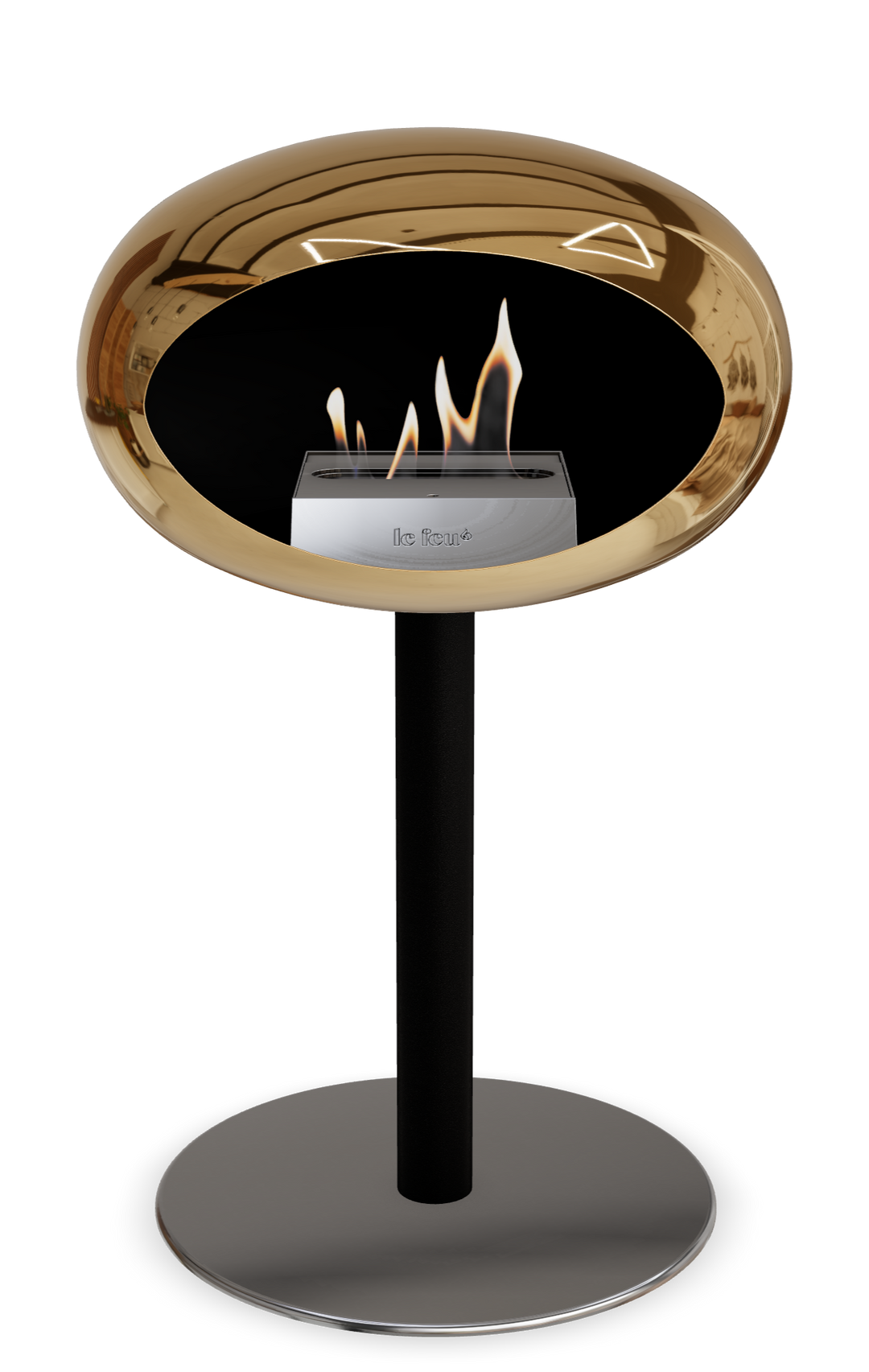 Le Feu GROUND STEEL LOW Chrom Roségold Ø 60 mm – Rohr Schwarz, Brenner Edelstahl, Bodenplatte Edelstahl