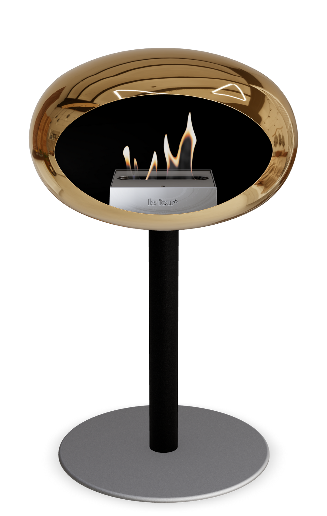 Le Feu GROUND STEEL LOW Chrom Roségold Ø 60 mm – Rohr Schwarz, Brenner Edelstahl, Bodenplatte Nickel