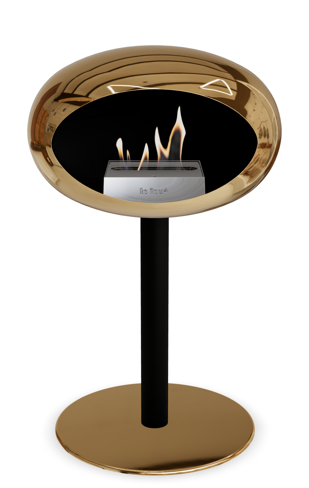 Le Feu GROUND STEEL LOW Chrom Roségold Ø 60 mm – Rohr Schwarz, Brenner Edelstahl, Bodenplatte Roségold