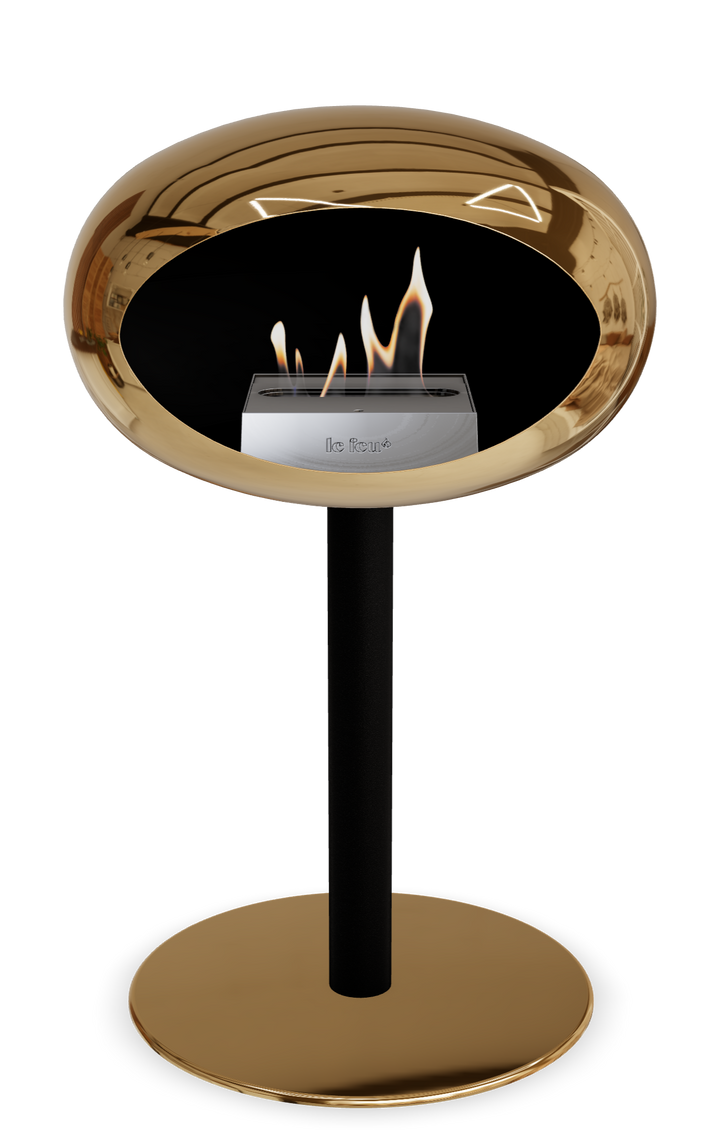 Le Feu GROUND STEEL LOW Chrom Roségold Ø 60 mm – Rohr Schwarz, Brenner Edelstahl, Bodenplatte Roségold
