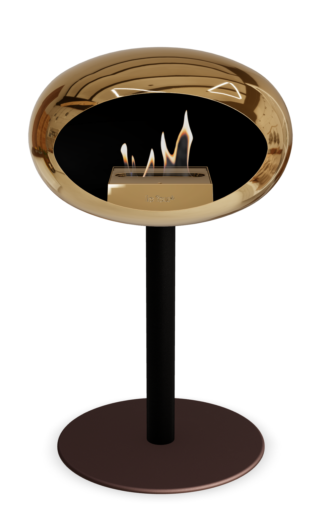 Le Feu GROUND STEEL LOW Chrom Roségold Ø 60 mm – Rohr Schwarz, Brenner Roségold, Bodenplatte Mokka