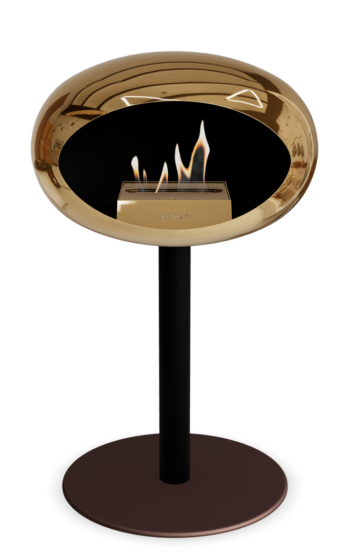 Le Feu GROUND STEEL LOW Chrom Roségold Ø 60 mm – Rohr Schwarz, Brenner Roségold, Bodenplatte Mokka