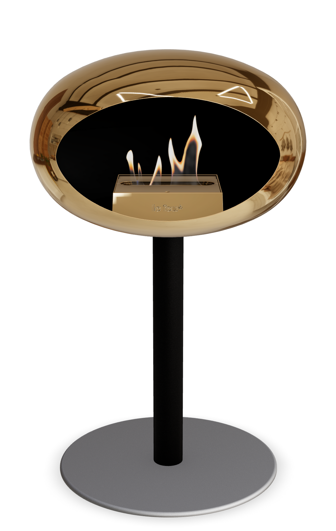 Le Feu GROUND STEEL LOW Chrom Roségold Ø 60 mm – Rohr Schwarz, Brenner Roségold, Bodenplatte Nickel